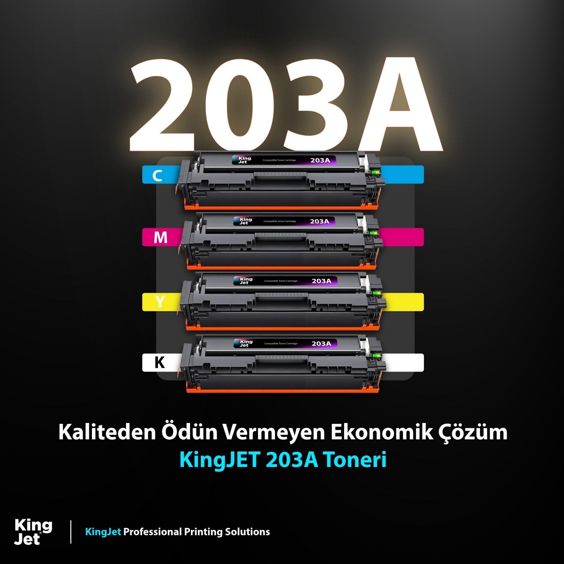 Kingjet Hp Uyumlu 203A Standart Kapasiteli 4 Renk (Takım) Muadil Toner Çipli | M254dnw Uyumlu