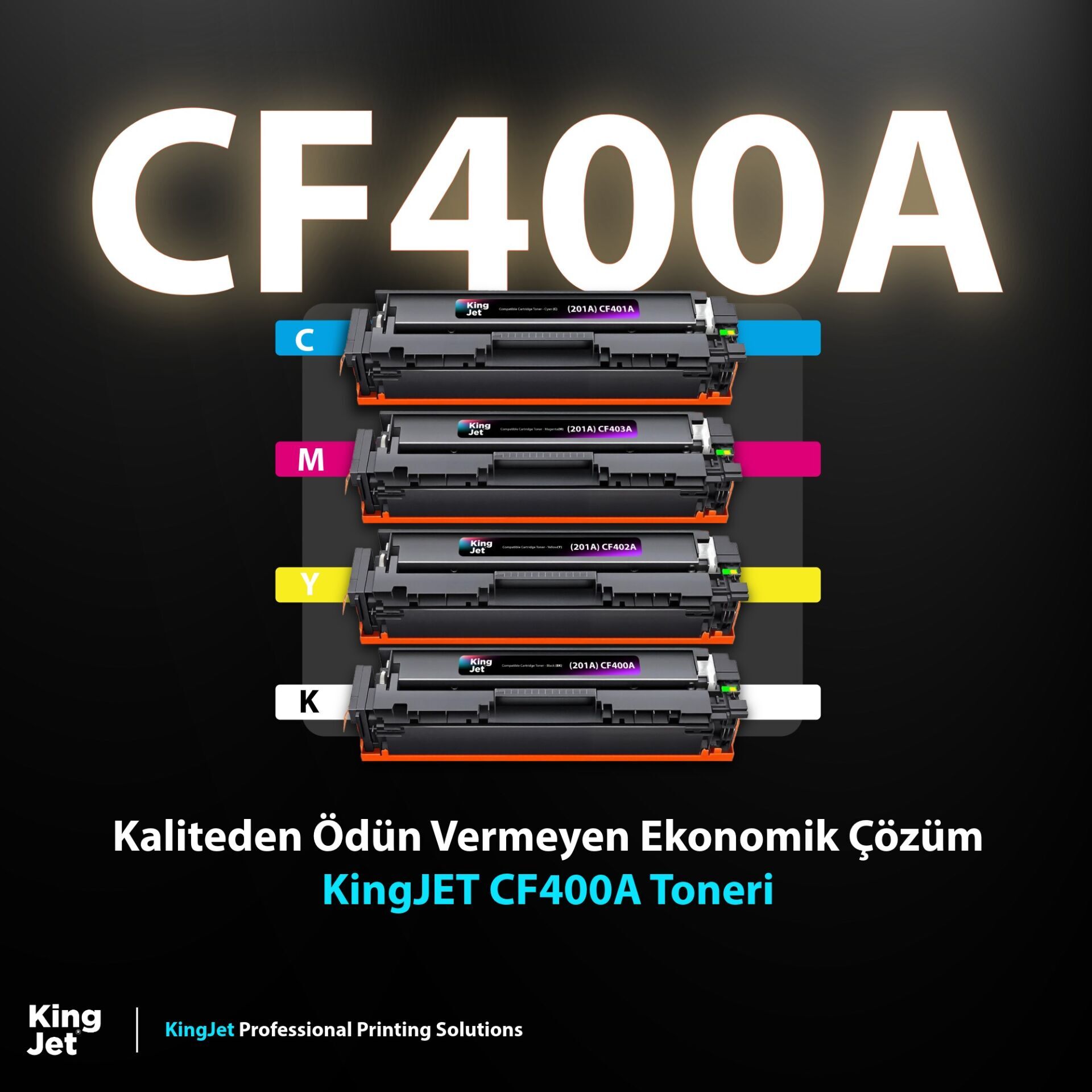 Kingjet Hp Uyumlu CF400A Standart Kapasiteli 4 Renk (Takım) Muadil Toner Çipli | MFP M277n ile Uyumlu