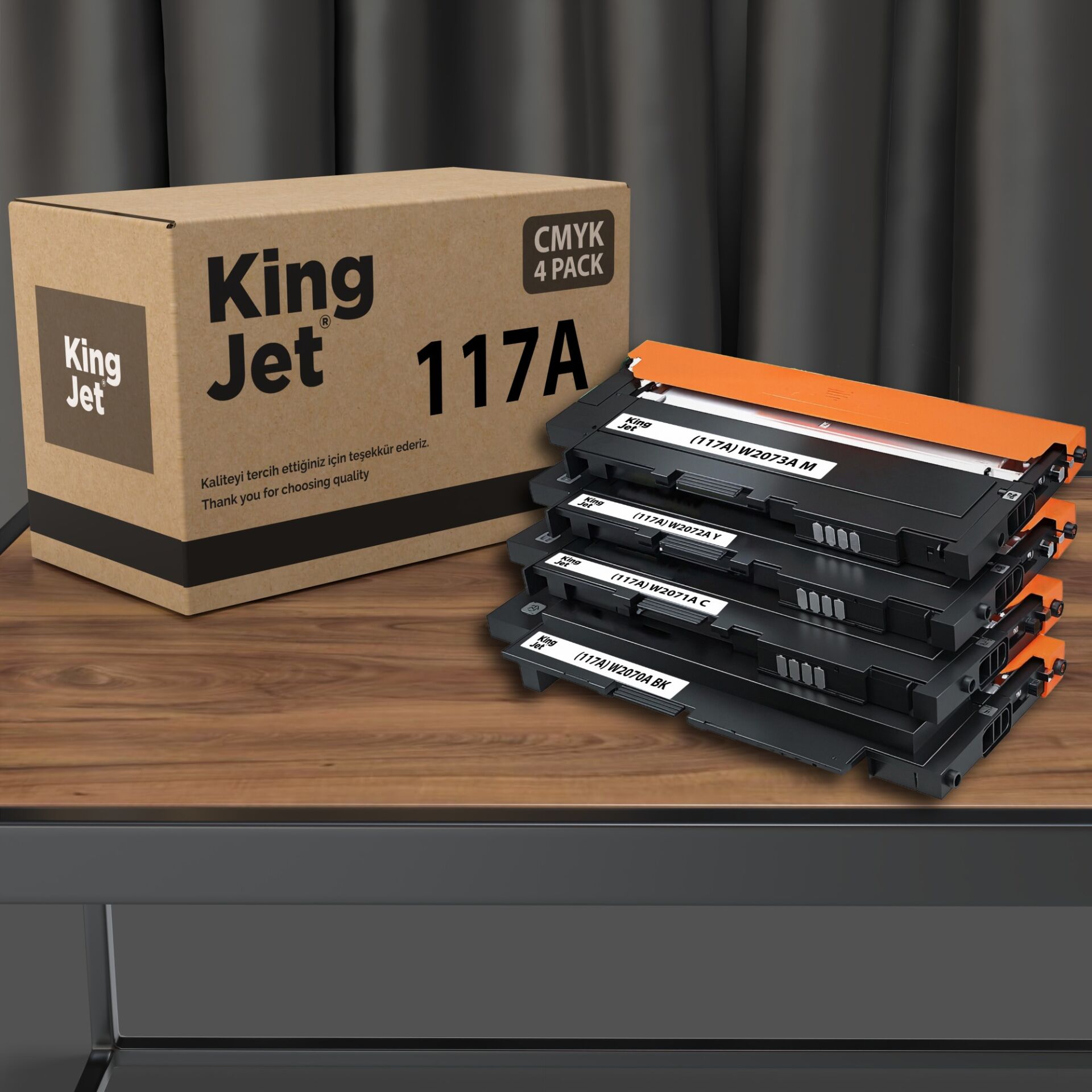 Kingjet HP Color Laser 150a ile uyumlu Standart Kapasiteli 4 Renk Muadil Toner Çipli | 117A / W2070A