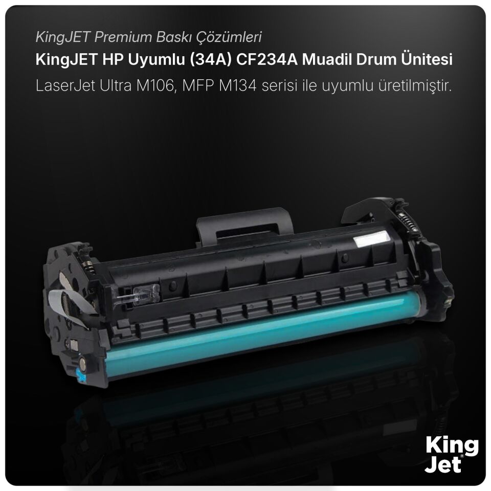 KingJET HP Uyumlu (34A) CF234A Standart Kapasiteli Çipli Muadil Drum Ünitesi | LaserJet Ultra M106nw