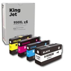 KingJET Hp OfficeJet Pro 251 Uyumlu Yüksek Kapasiteli 4 Renk (Takım) Çipli Muadil Kartuş | 950XL