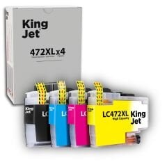 KingJET Brother MFC-J3540DW Uyumlu Yüksek Kapasiteli 4 Renk (Takım) Çipli Muadil Kartuş | LC472XL