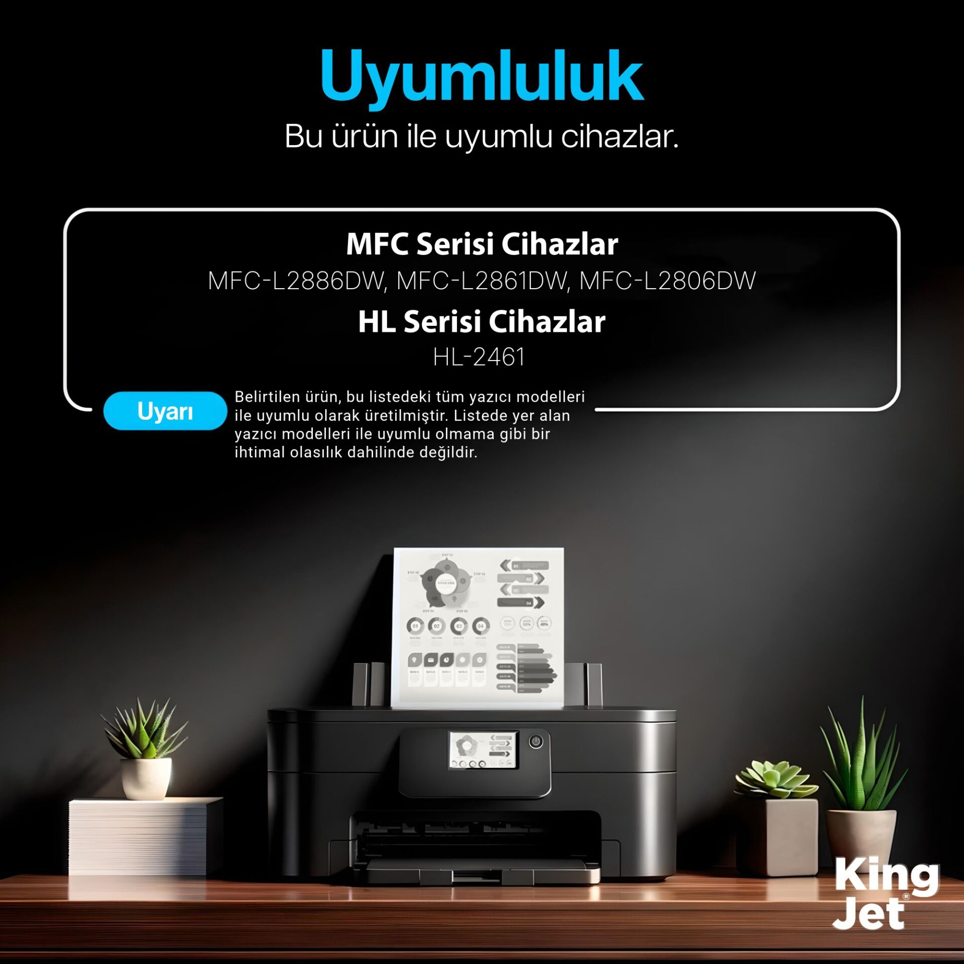 KingJET Brother Uyumlu TN-2550XL Yüksek Kapasiteli (Tekli) Muadil Toner uyumlu yazıcı modelleri
