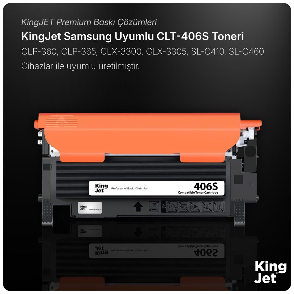 KingJET Samsung Uyumlu CLT-K406S Standart Kapasiteli Siyah (Black) Çipli Muadil Toner | CLX-3300