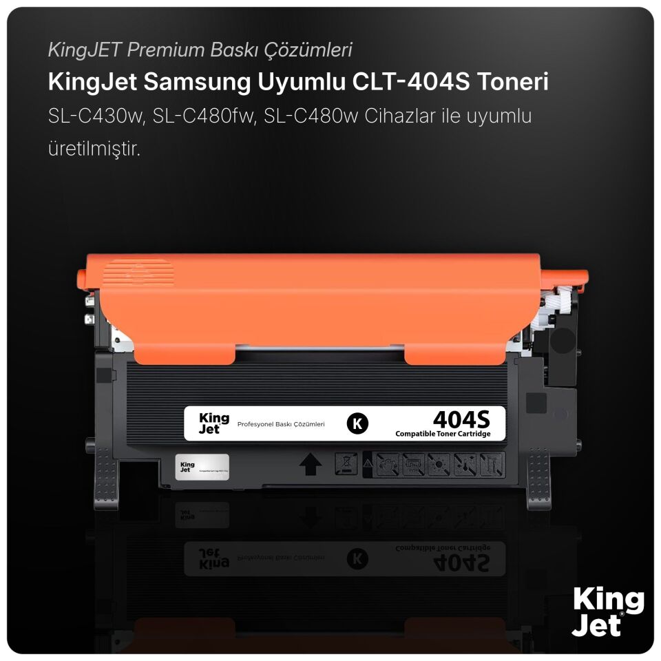 KingJET Samsung Uyumlu CLT-K404S Standart Kapasiteli Siyah (Black) Çipli Muadil Toner | SL-C480w