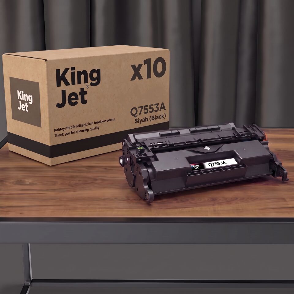 KingJET HP Uyumlu 53A Q7553A Siyah Standart Kapasiteli (10'lu Paket) Çipli Muadil Toner