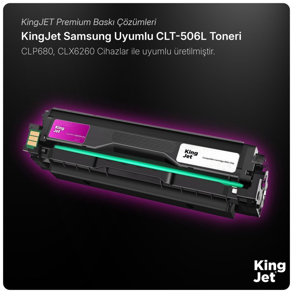 KingJET Samsung Uyumlu CLT-M506L Yüksek Kapasiteli Kırmızı (Magenta) Çipli Muadil Toner
