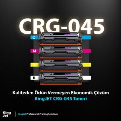 Kingjet Canon Uyumlu (045) CRG-045 Standart Kapasiteli 4 Renk (Takım) Muadil Toner Çipli | LBP611cn