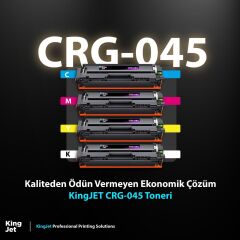 Kingjet Canon Uyumlu (045) CRG-045 Standart Kapasiteli 4 Renk (Takım) Muadil Toner Çipli | MF635, MF636