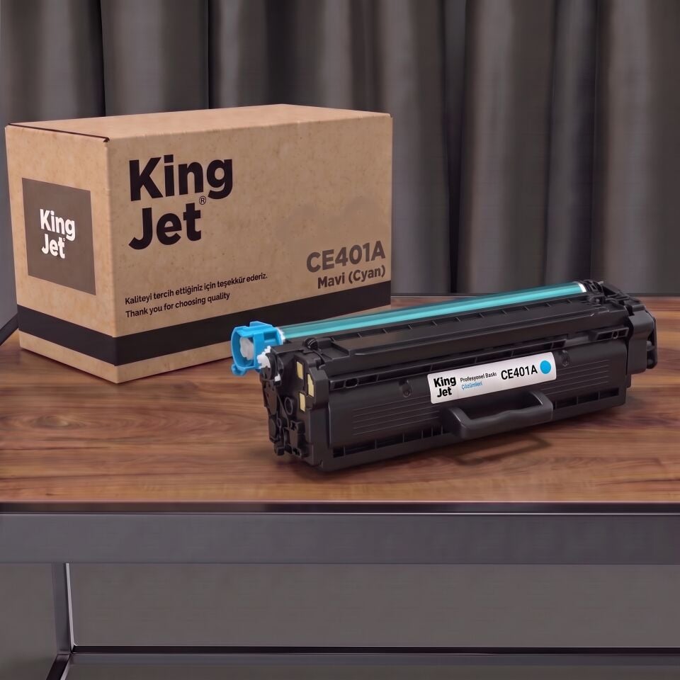 KingJET HP Uyumlu CE401 Mavi Standart Kapasiteli (Tekli) Çipli Muadil Toner | M551N