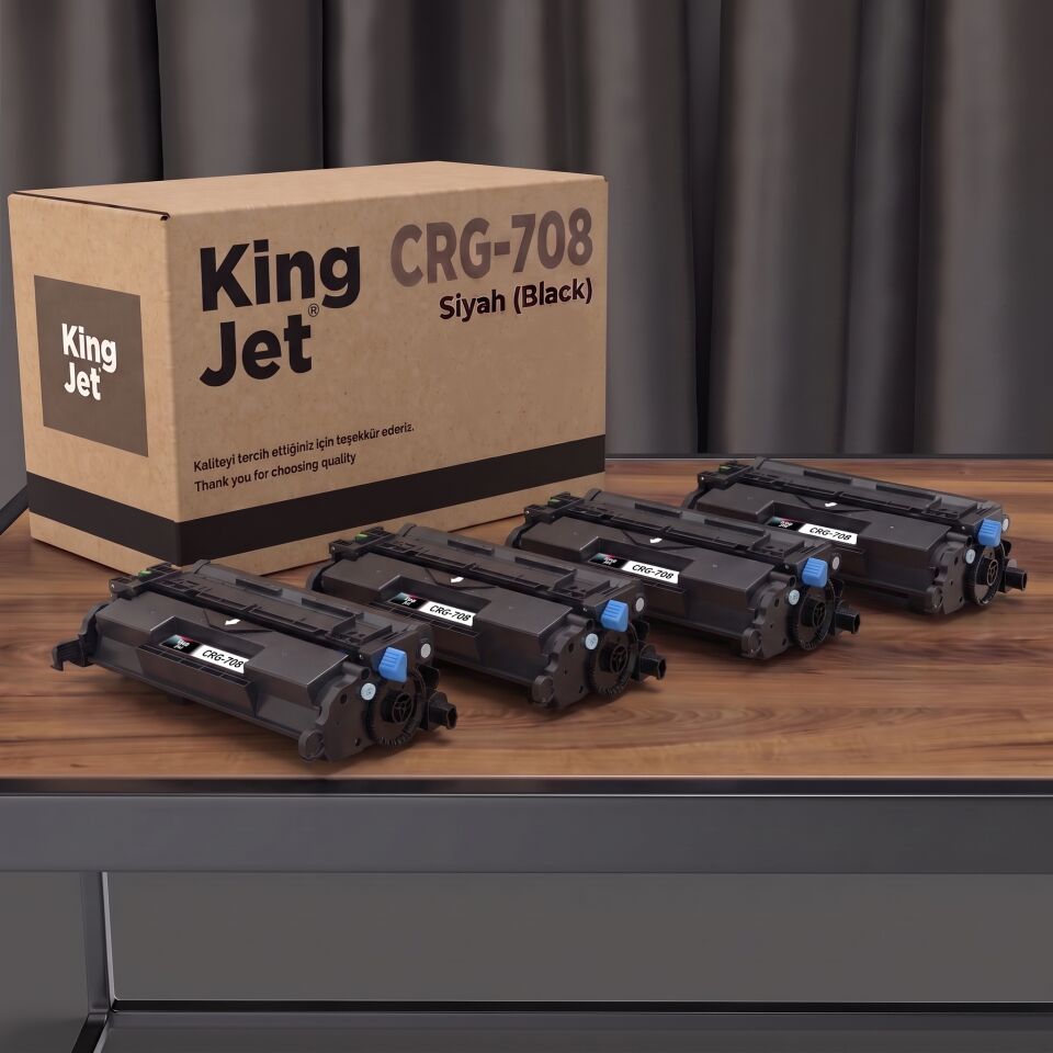 KingJET Canon Uyumlu CRG-708 Siyah Standart Kapasiteli (4'lü Paket) Çipli Muadil Toner