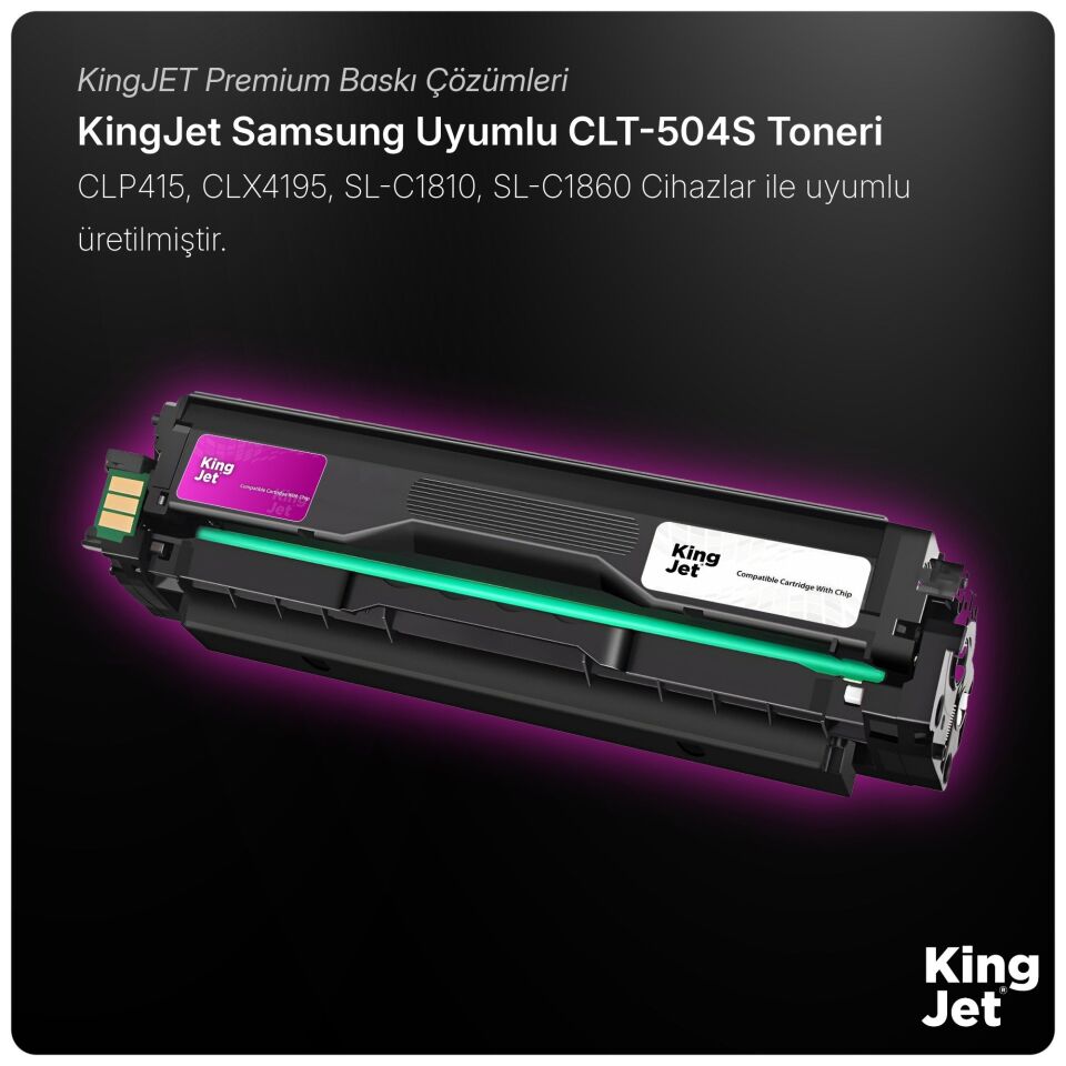 KingJET Samsung Uyumlu CLT-M504S Standart Kapasiteli Kırmızı (Magenta) Çipli Muadil Toner | CLX-4195N
