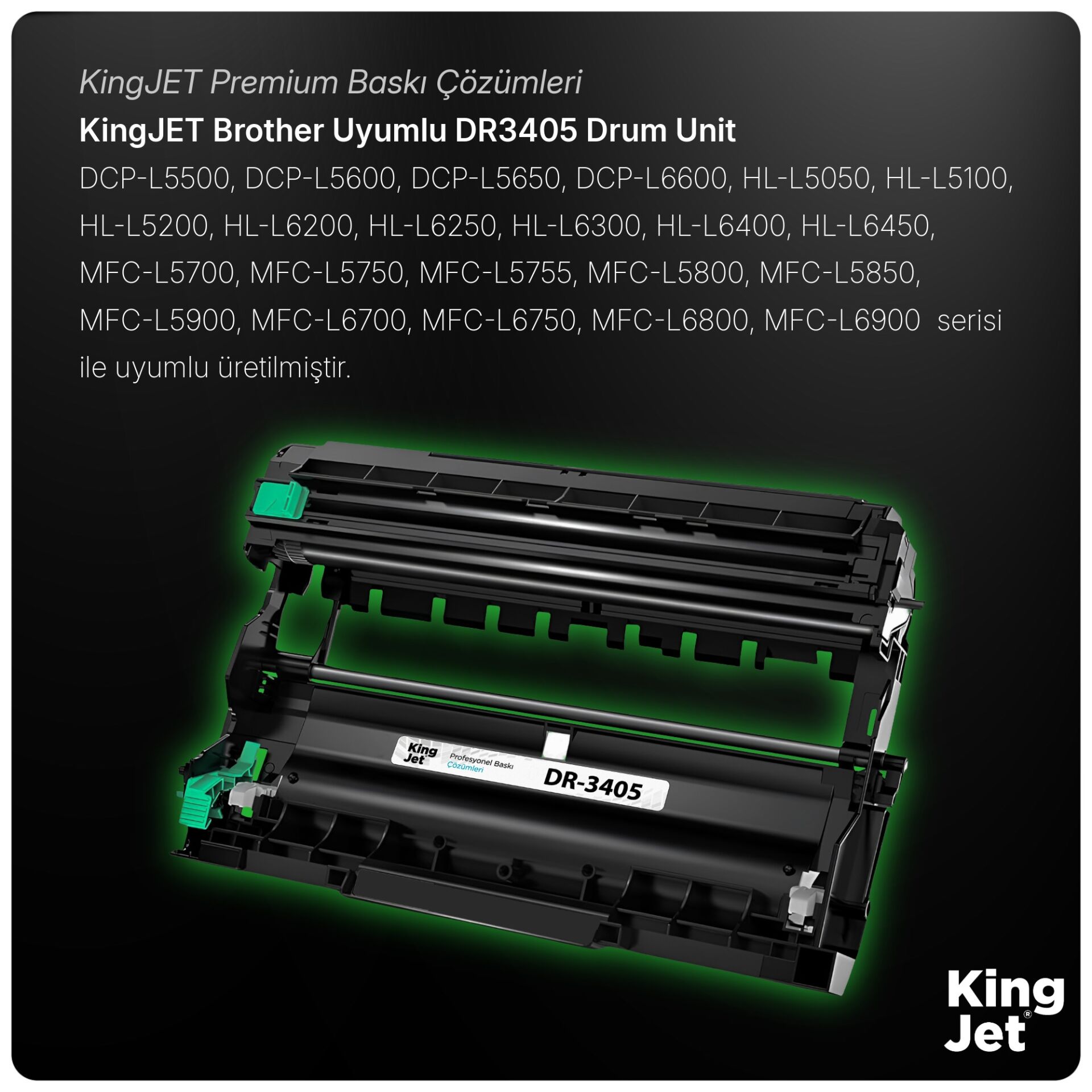 KingJET Brother Uyumlu DR-3405 (Tekli) Muadil Drum Ünitesi | HL-L6200DW