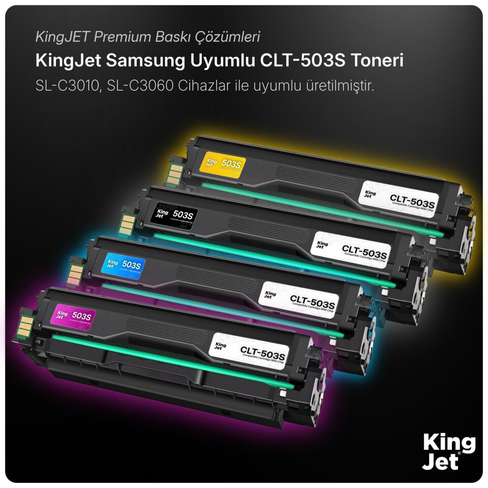 KingJET Samsung Uyumlu CLT-K503S Standart Kapasiteli 4 Renk (Takım) Çipli Muadil Toner | SL-C3010FR