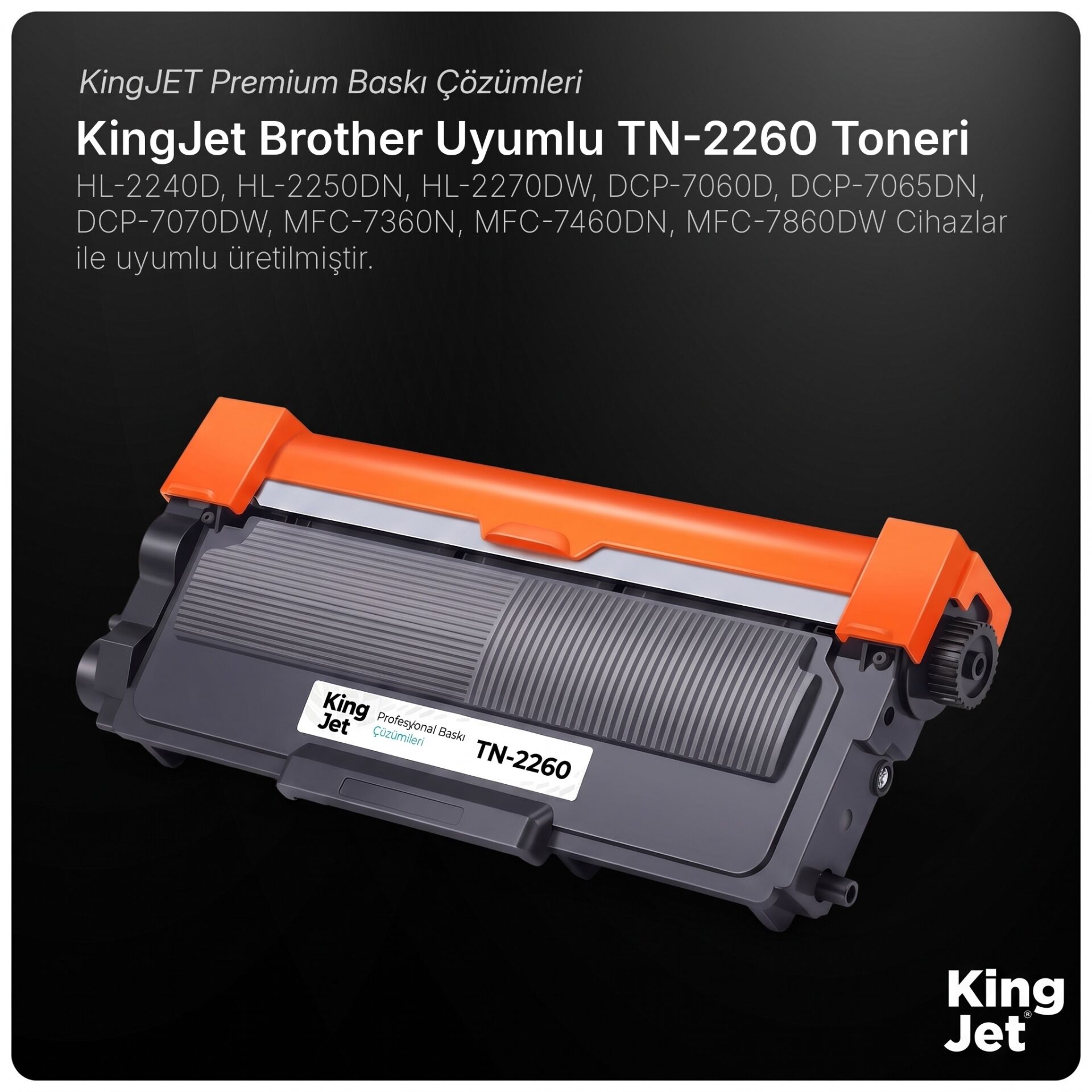 KingJET Brother Uyumlu TN-2260 Yüksek Kapasiteli (2'li Paket) Muadil Toner | DCP-7070DW
