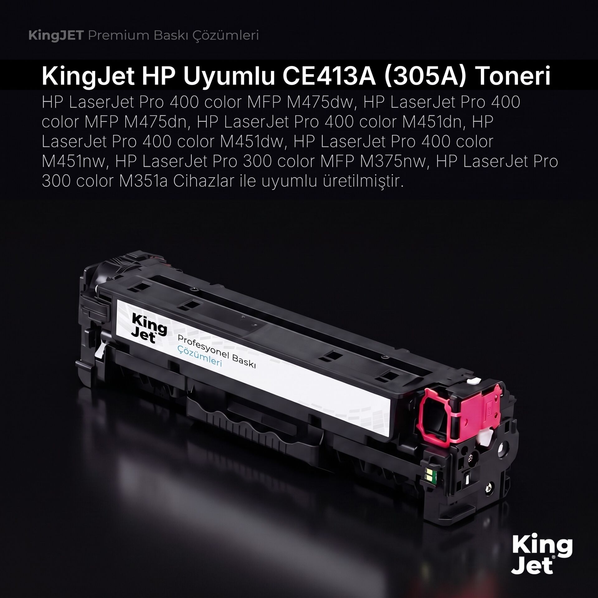 KingJET HP Uyumlu CE413A Kırmızı Standart Kapasiteli (Tekli) Çipli Muadil Toner | LaserJet Pro 400 Color M451dn