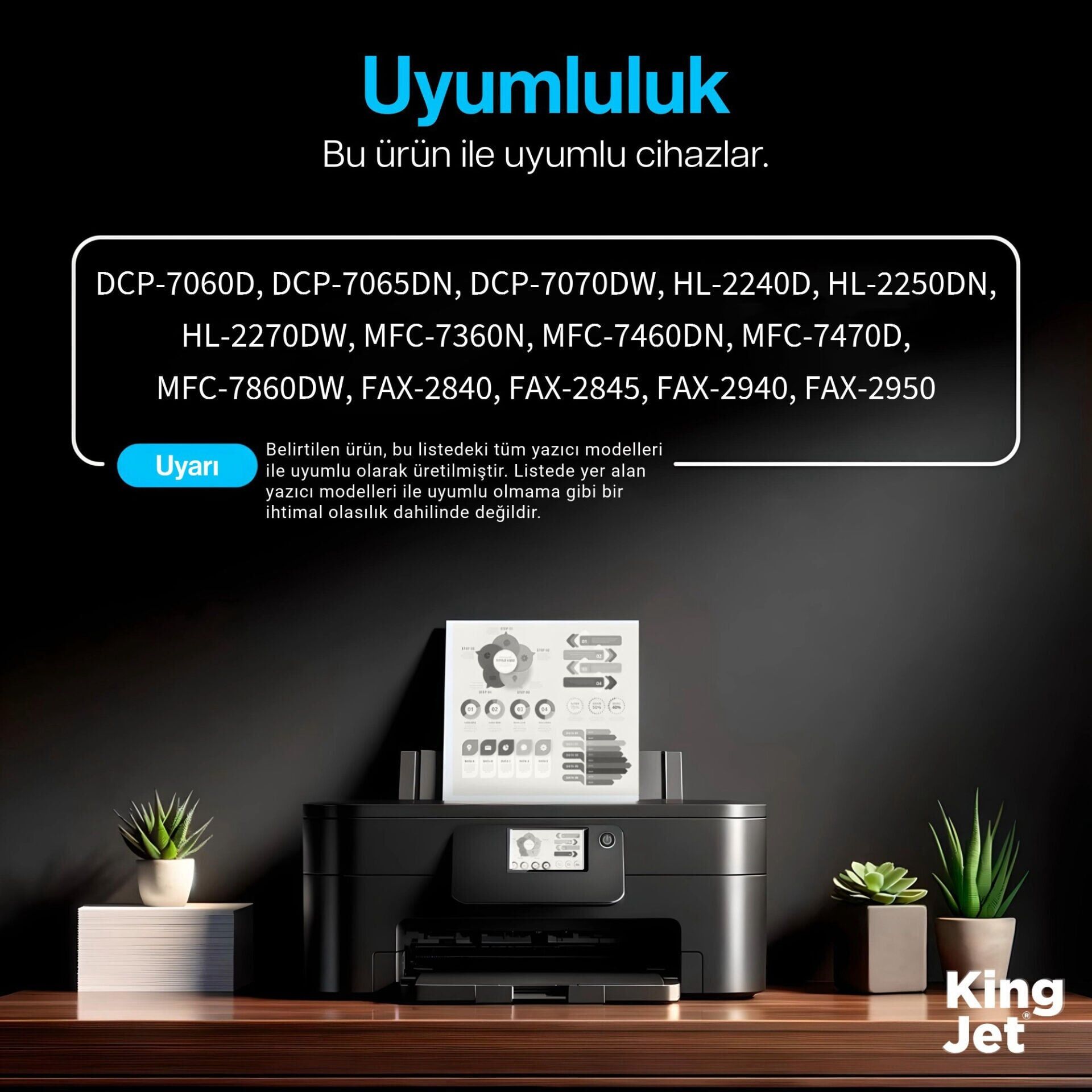 KingJET Brother Uyumlu TN-2260 Yüksek Kapasiteli (4'lü Paket) Muadil Toner | FAX-2840 uyumlu yazıcı modelleri