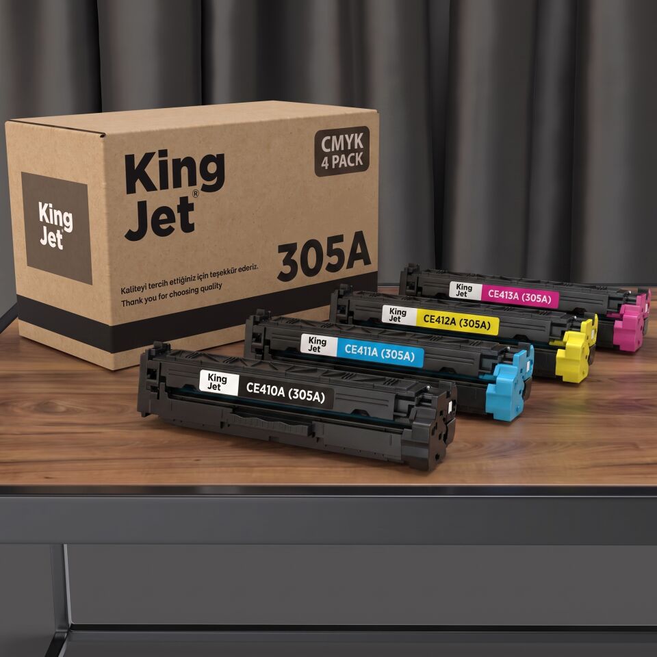 KingJET HP Uyumlu 305A 4 Renk Standart Kapasiteli (Takım) Çipli Muadil Toner