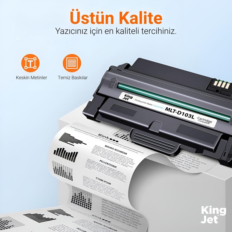 KingJET Samsung Uyumlu MLT-D103L Yüksek Kapasiteli (4'lü Paket) Siyah (Black) Çipli Muadil Toner | ML-2955DW
