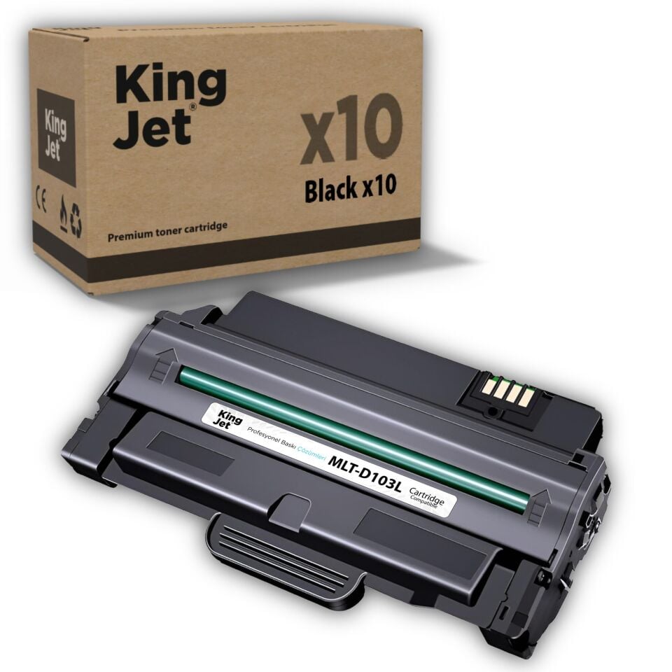 KingJET Samsung Uyumlu MLT-D103L Yüksek Kapasiteli (10'lu Paket) Siyah (Black) Çipli Muadil Toner