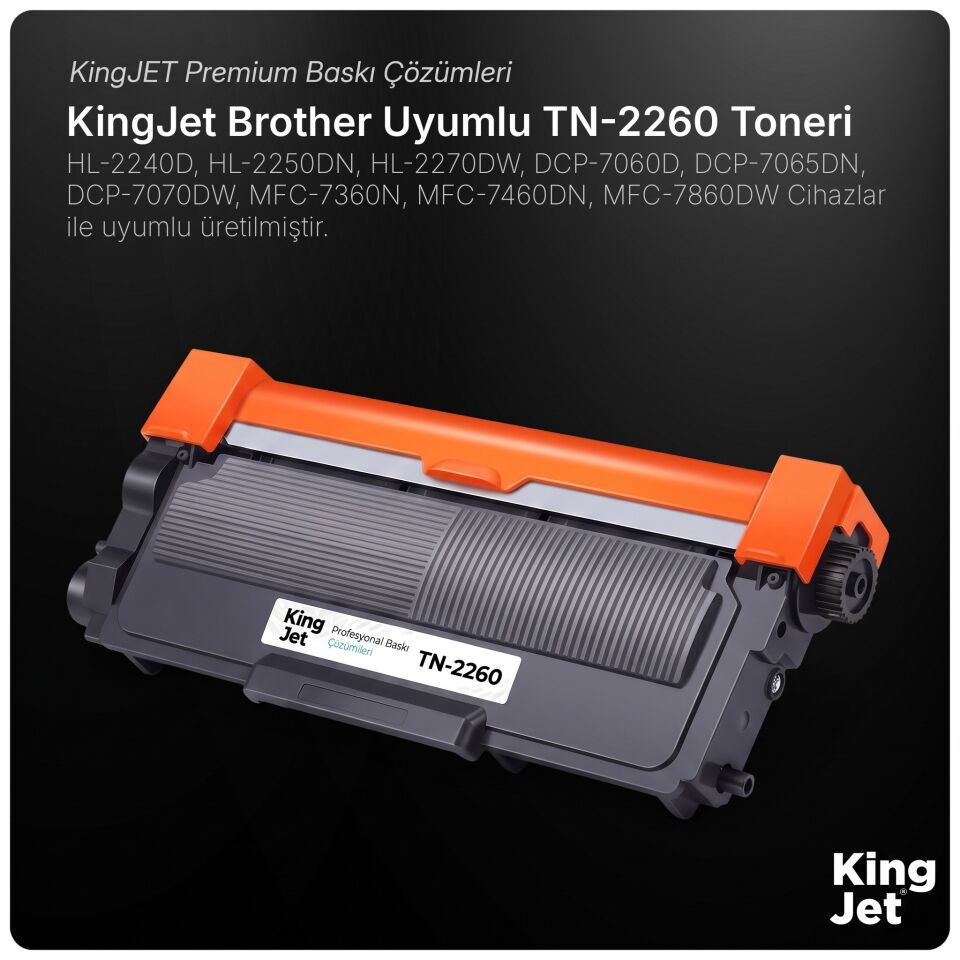 KingJET Brother Uyumlu TN-2260 Yüksek Kapasiteli (20'li Paket) Muadil Toner | MFC-7860DW