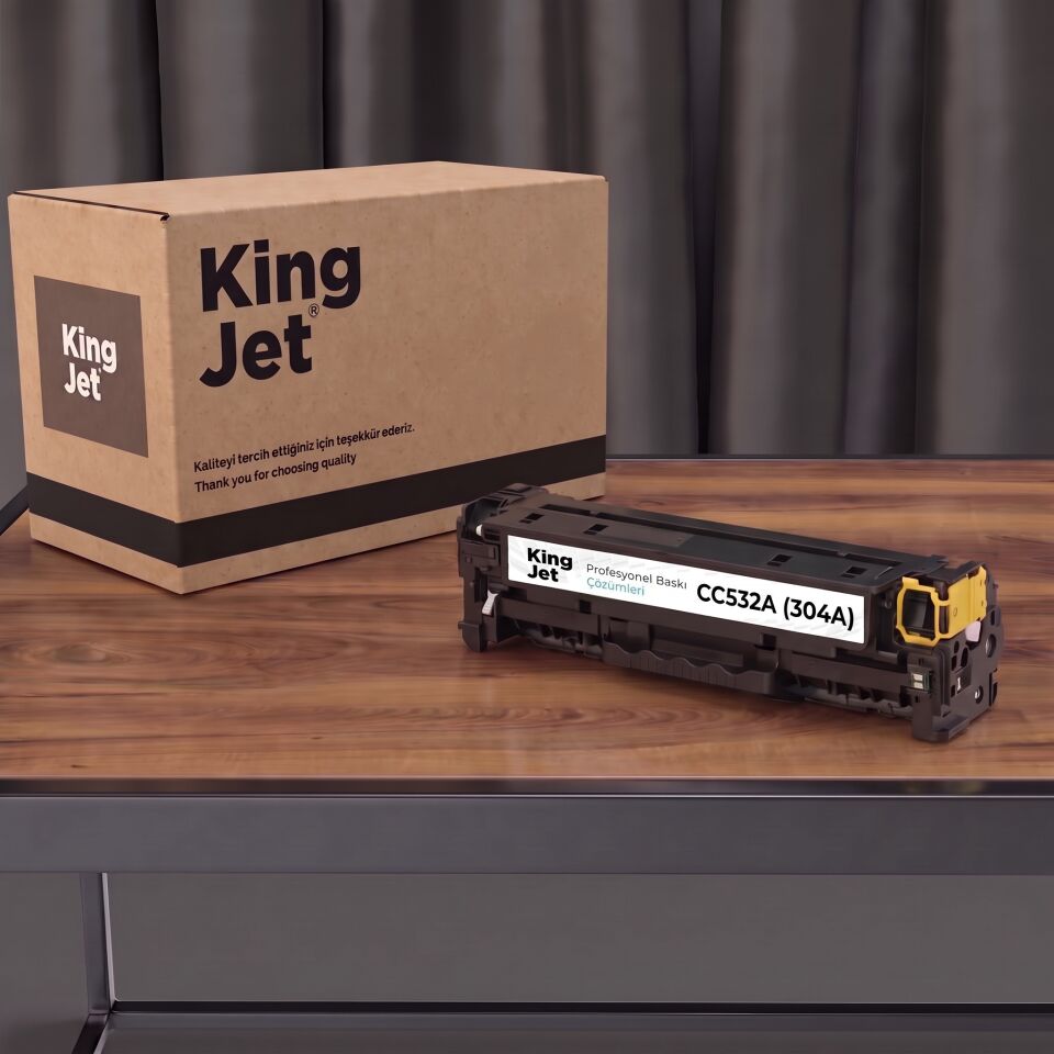 KingJET HP Uyumlu CC532A (304A) Sarı Standart Kapasiteli (Tekli) Çipli Muadil Toner | HP Color LaserJet CP2025n
