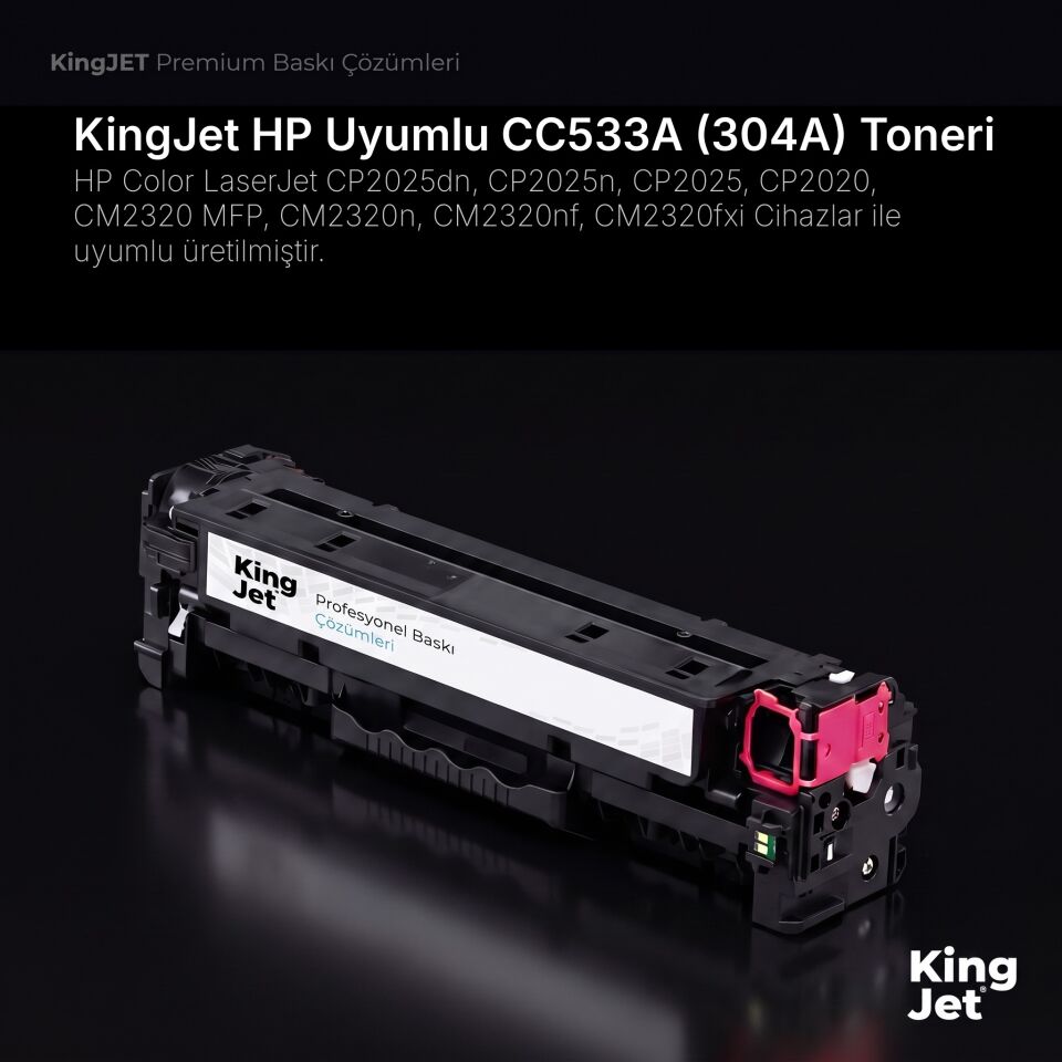 KingJET HP Uyumlu CC533A (304A) Kırmızı Standart Kapasiteli (Tekli) Çipli Muadil Toner | HP Color LaserJet CP2025dn