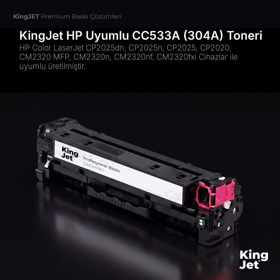 KingJET HP Uyumlu CC533A (304A) Kırmızı Standart Kapasiteli (Tekli) Çipli Muadil Toner | HP Color LaserJet CP2025