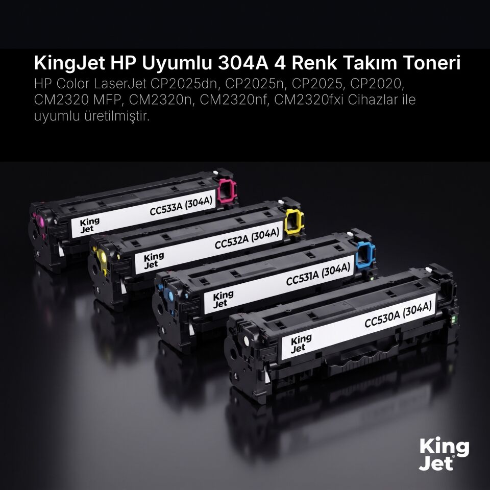 KingJET HP Uyumlu 304A 4 Renk Standart Kapasiteli (Takım) Çipli Muadil Toner | HP Color LaserJet CP2020