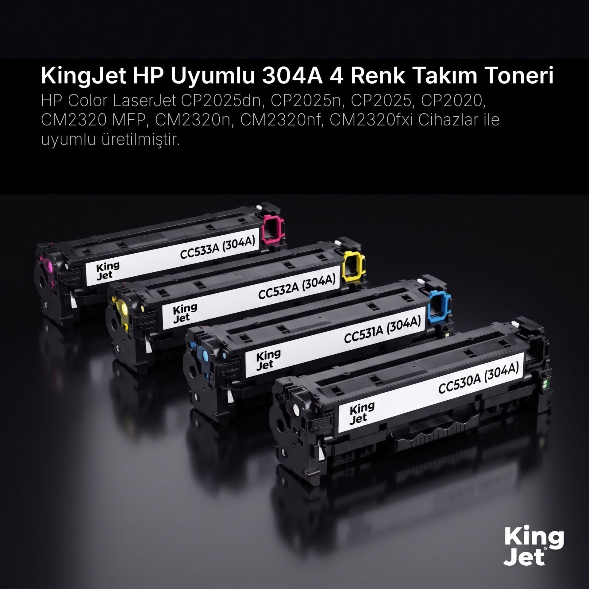 KingJET HP Uyumlu 304A 4 Renk Standart Kapasiteli (Takım) Çipli Muadil Toner | HP Color LaserJet CM2320 MFP
