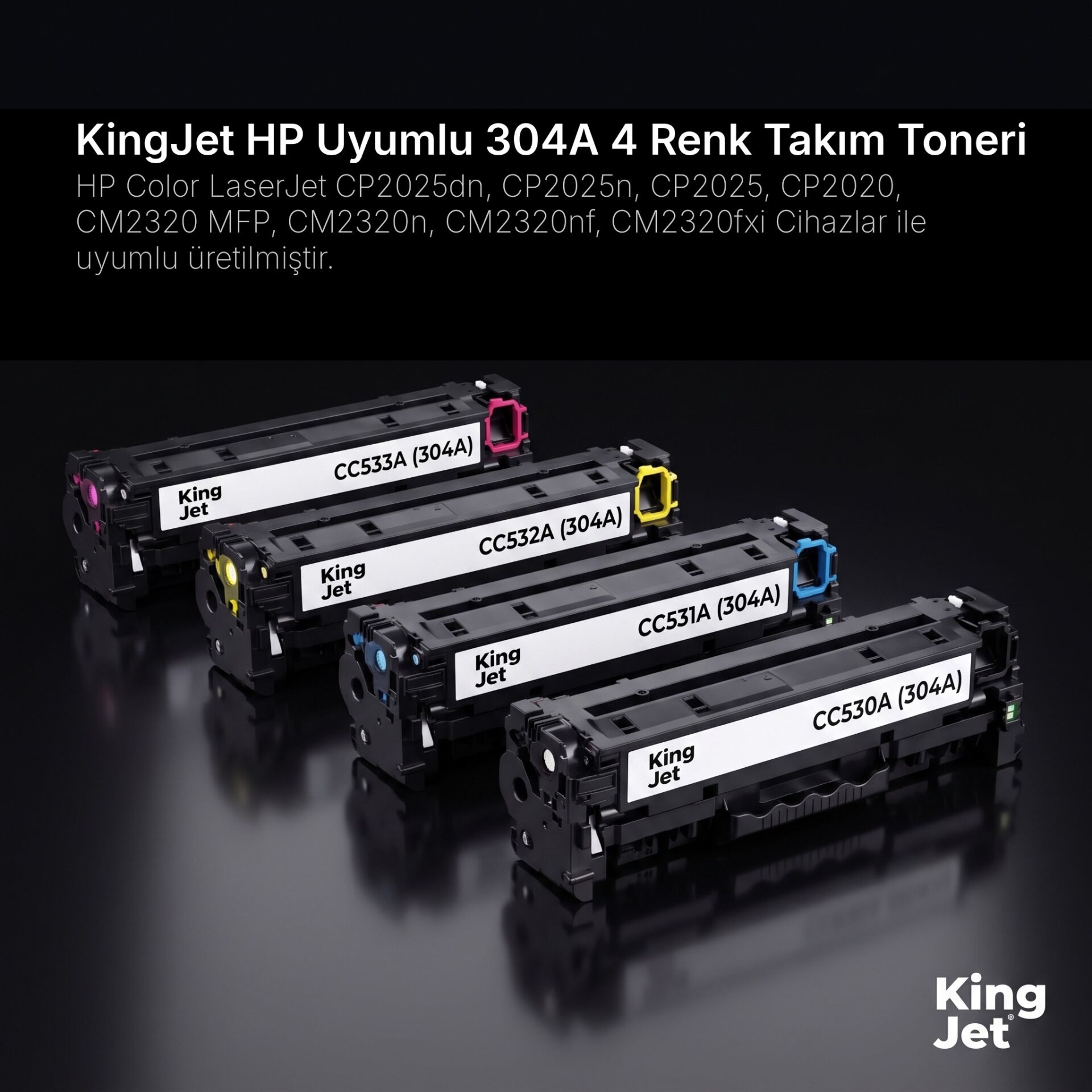 KingJET HP Uyumlu 304A 4 Renk Standart Kapasiteli (Takım) Çipli Muadil Toner | HP Color LaserJet CM2320n