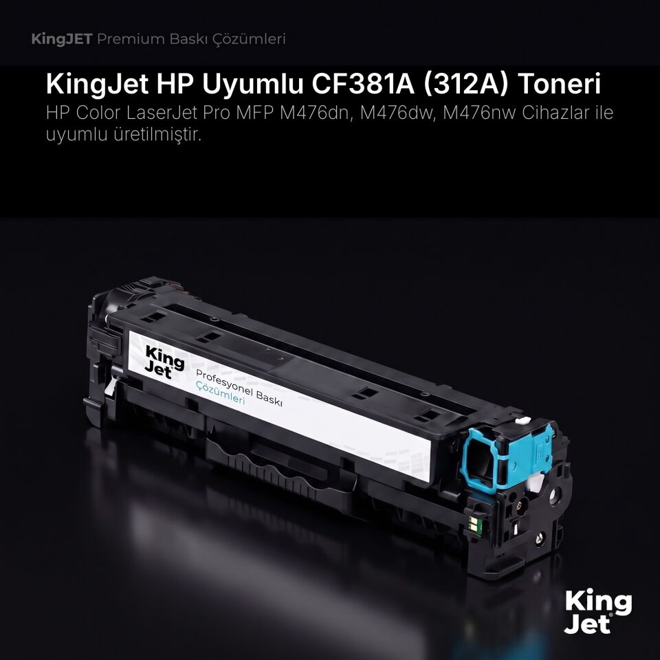 KingJET HP Uyumlu CF381A (312A) Mavi Standart Kapasiteli (Tekli) Çipli Muadil Toner | HP Color LaserJet Pro MFP M476dn
