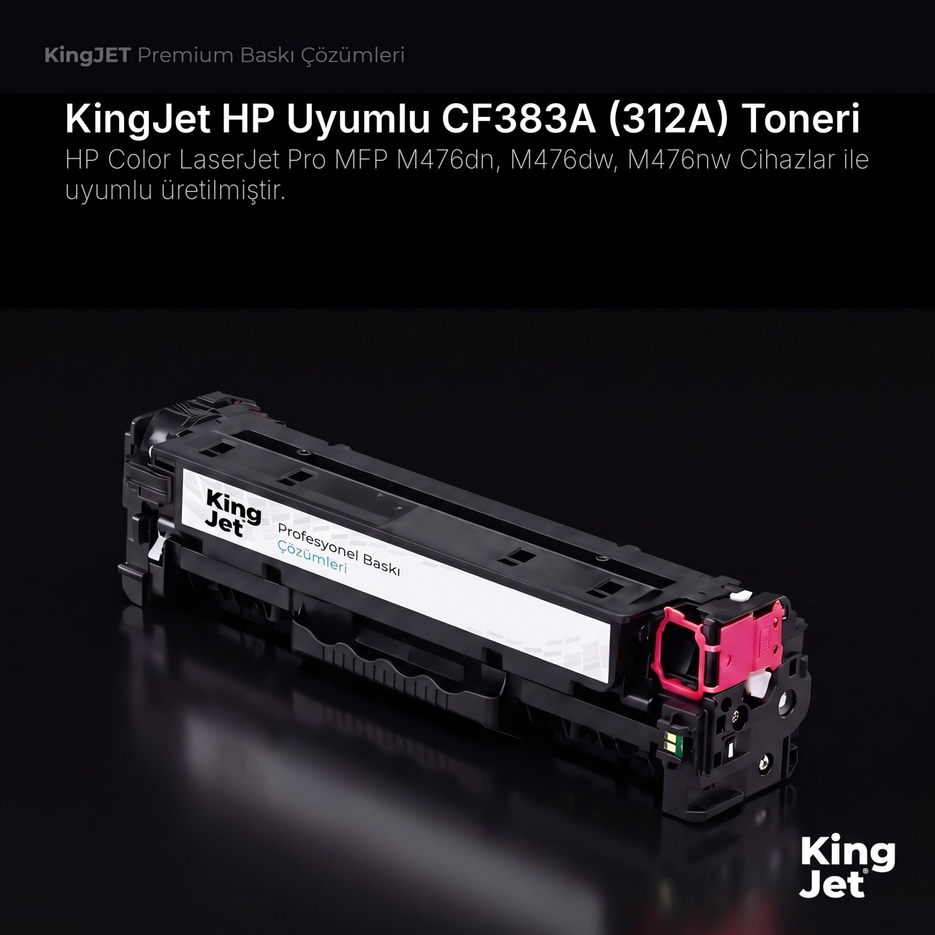 KingJET HP Uyumlu CF383A (312A) Kırmızı Standart Kapasiteli (Tekli) Çipli Muadil Toner | HP Color LaserJet Pro MFP M476dw