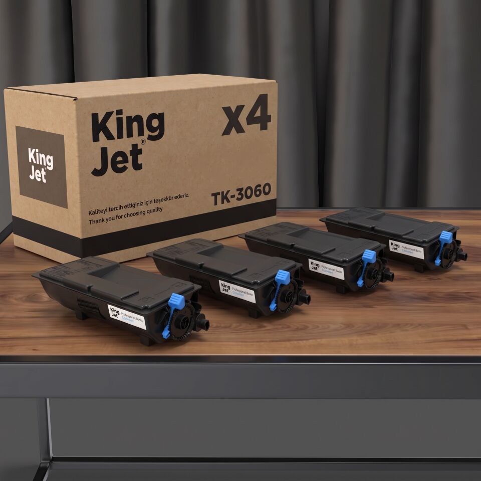 KingJET Kyocera Uyumlu TK-3060 Standart Kapasiteli (4'lü Paket) Çipli Muadil Toner