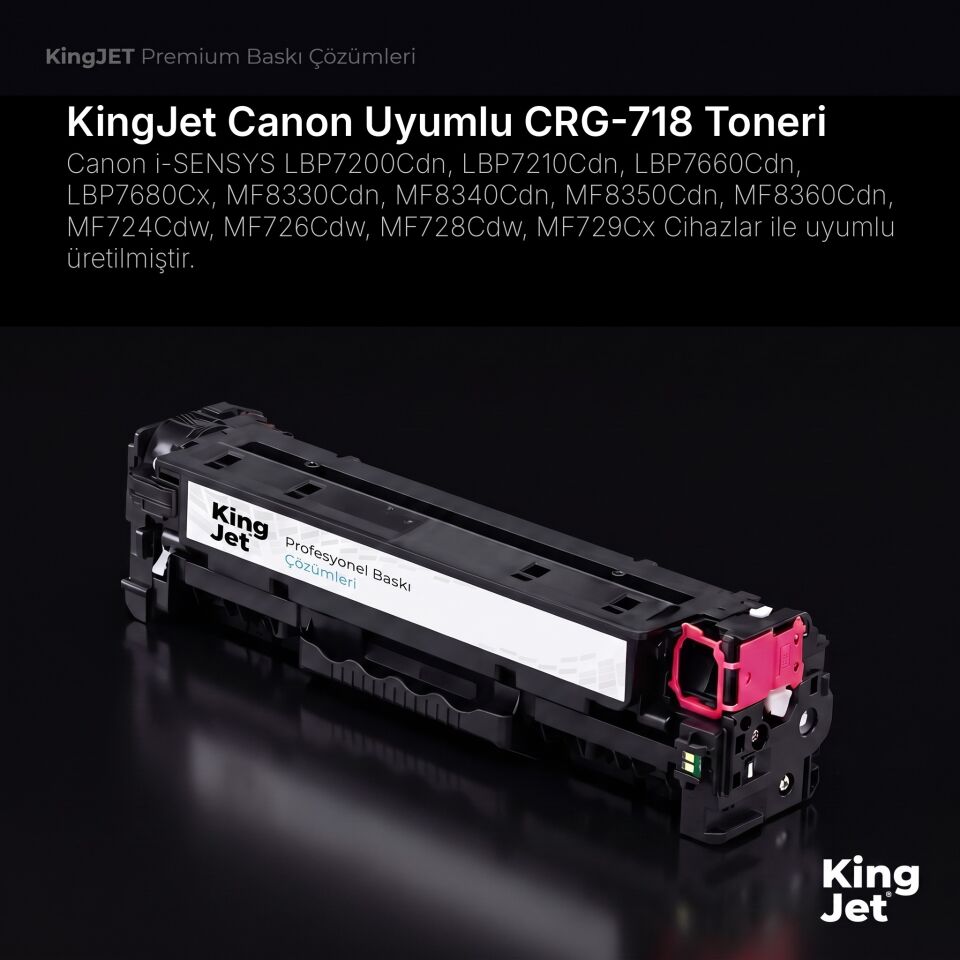 KingJET Canon Uyumlu CRG-718 Kırmızı Standart Kapasiteli (Tekli) Çipli Muadil Toner | LBP7210Cdn