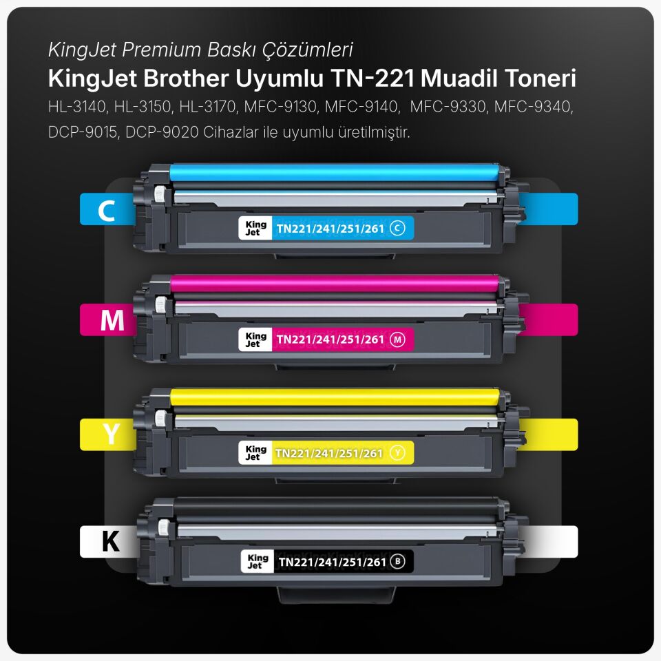 KingJET Brother Uyumlu TN-221 Standart Kapasiteli (4 Renk Takım) Muadil Toner | HL-3170CDW - afis
