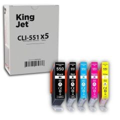 Kingjet Canon  PGI-550 & CLI-551 Uyumlu 5 Renk (Takım) Muadil Kartuş Çipli | PIXMA IX6850