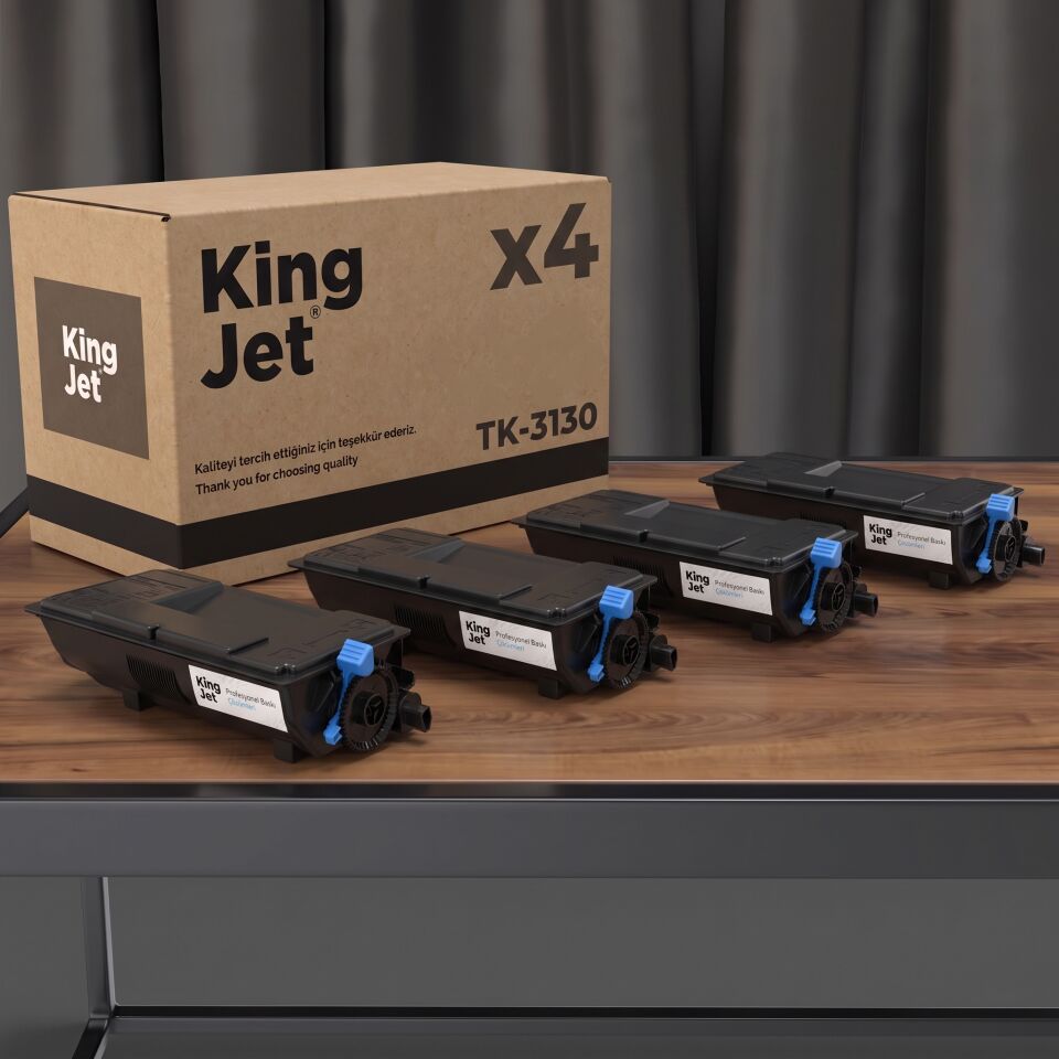 KingJET Kyocera Uyumlu TK-3130 Standart Kapasiteli (4'lü Paket) Çipli Muadil Toner