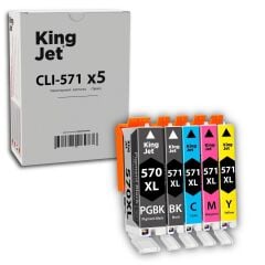 Kingjet Canon Pixma MG6852 Uyumlu Yüksek Kapasiteli 5 Renk (Takım) Muadil Kartuş Çipli