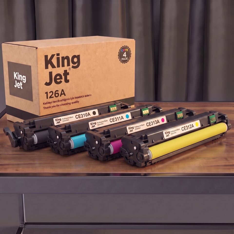 KingJET HP Uyumlu CE310A CE311A CE312A CE313A 4 Renk Takım Çipli Muadil Toner | CP1025NW