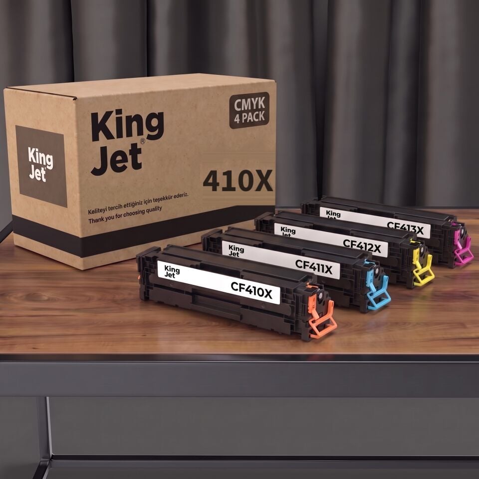 KingJET HP Uyumlu CF410X 4 Renk Standart Kapasiteli (Takım) Çipli Muadil Toner | M452nw