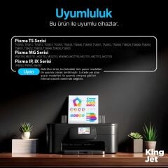 Kingjet Canon Pixma TS5051 Uyumlu Yüksek Kapasiteli 5 Renk (Takım) Muadil Kartuş Çipli