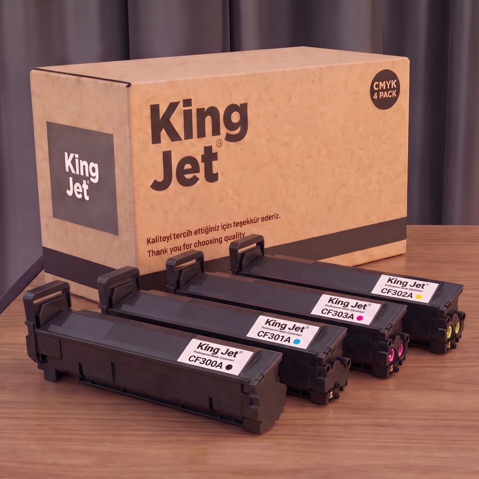 KingJET HP Uyumlu CF300A CF301A CF302A CF303A 4 Renk Takım Çipli Muadil Toner | M880Z