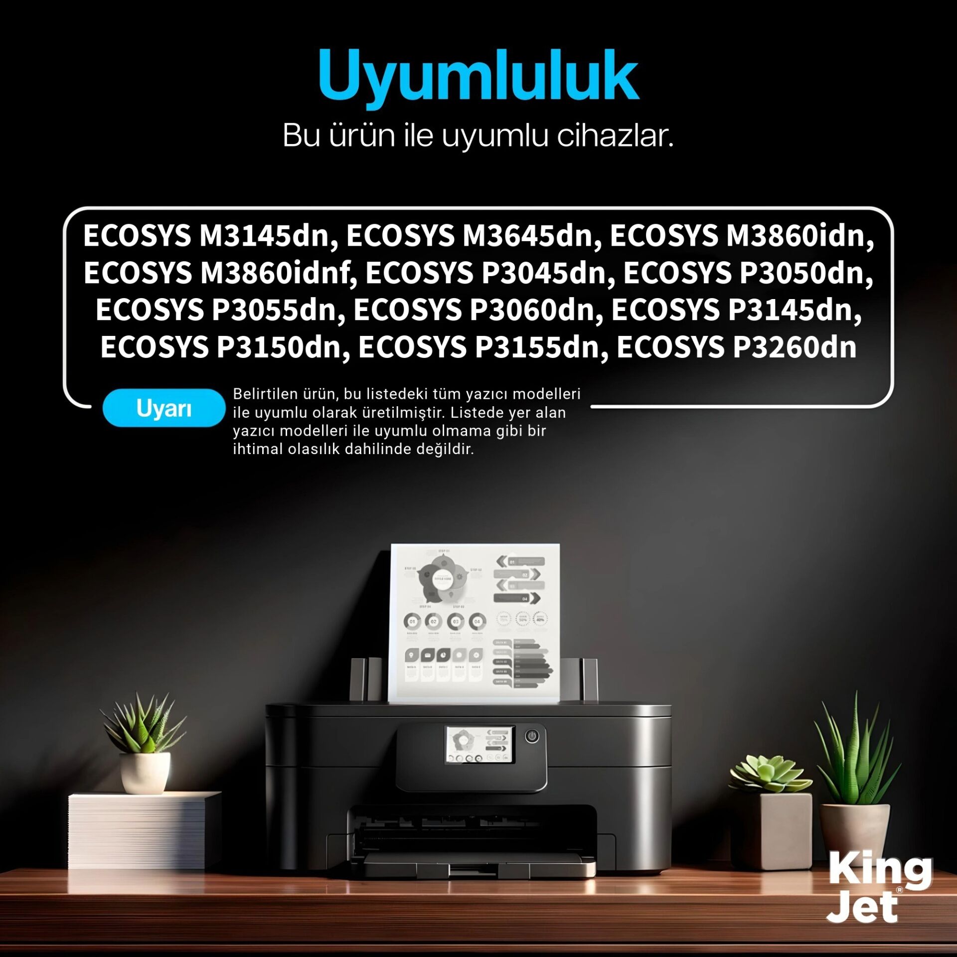 KingJET Kyocera Uyumlu TK-3160 Standart Kapasiteli (2'li Paket) Çipli Muadil Toner uyumlu yazıcı modelleri
