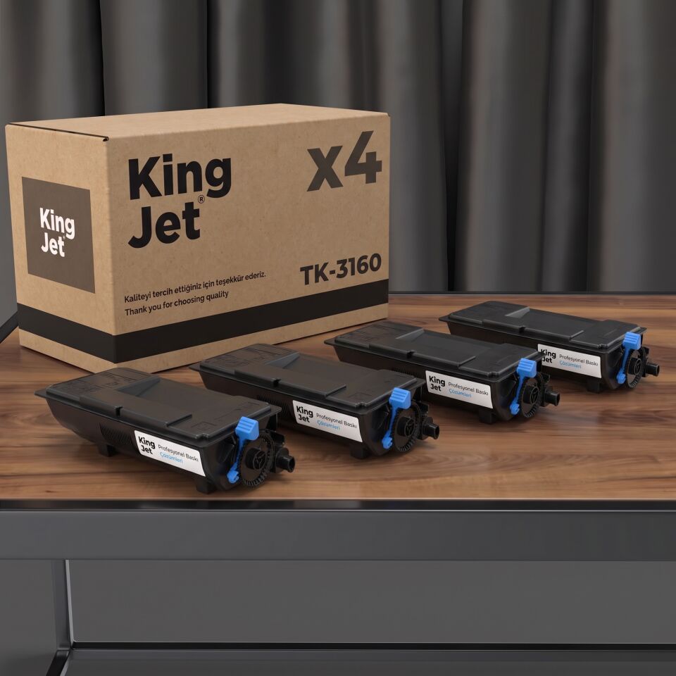 KingJET Kyocera Uyumlu TK-3160 Standart Kapasiteli (4'lü Paket) Çipli Muadil Toner | ECOSYS M3145dn