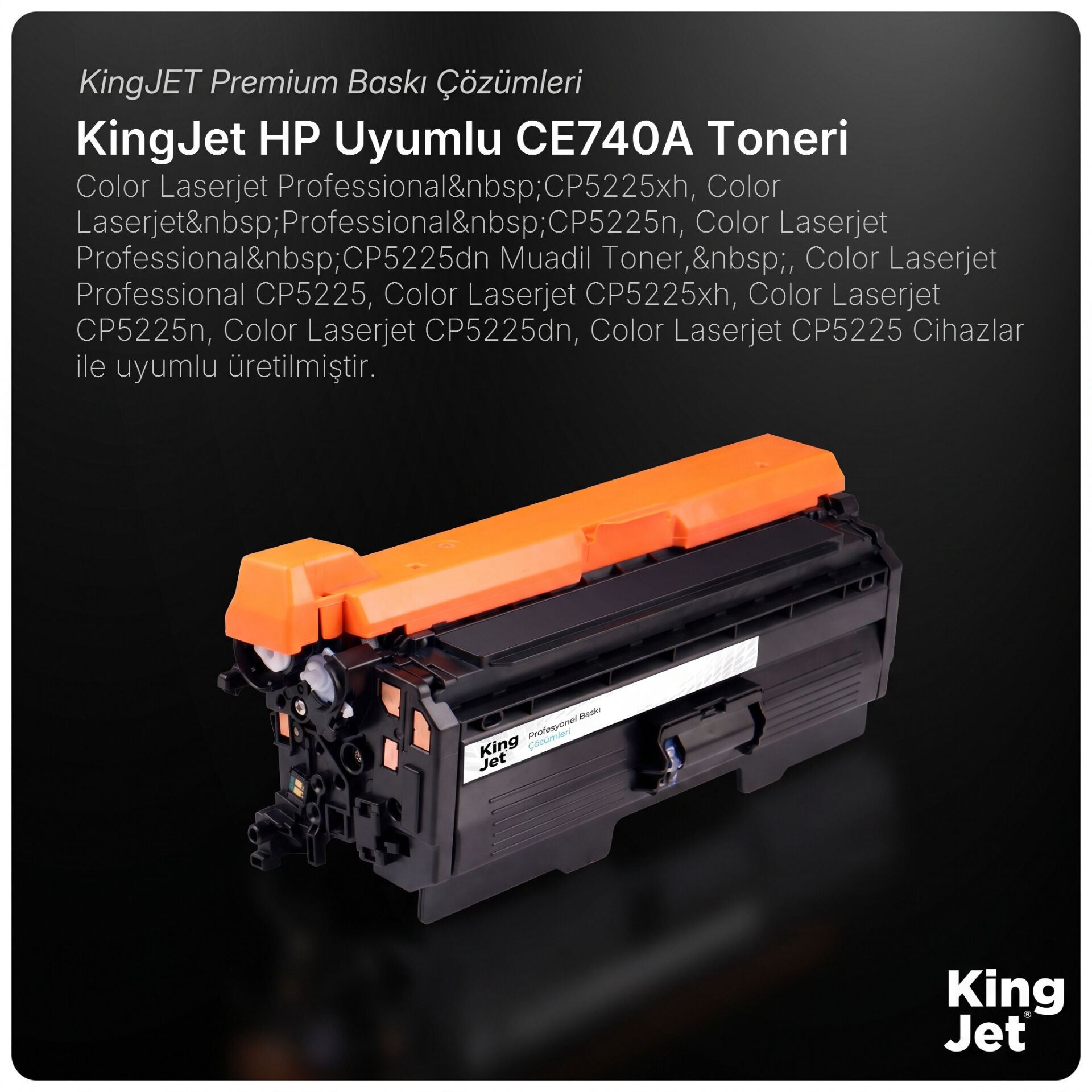 KingJET HP Uyumlu CE740A Siyah Standart Kapasiteli (Tekli) Çipli Muadil Toner | Color Laserjet CP5225dn