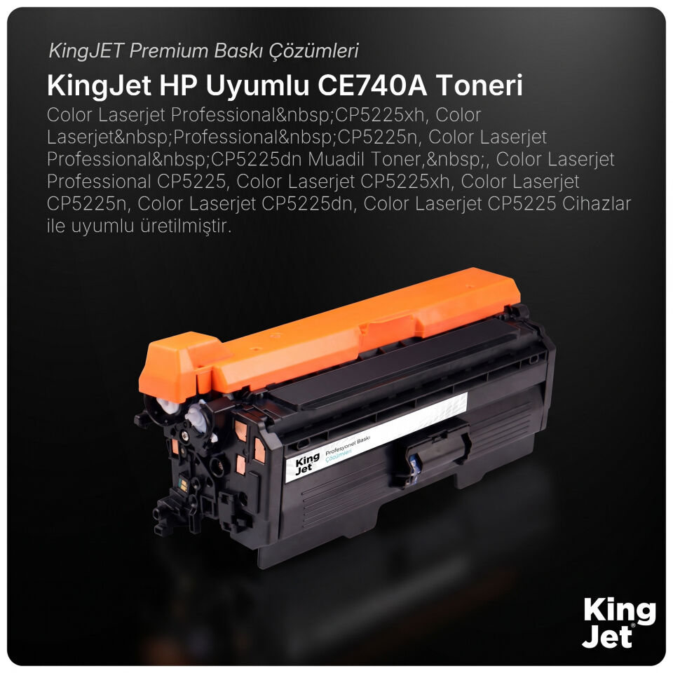 KingJET HP Uyumlu CE740A Siyah Standart Kapasiteli (Tekli) Çipli Muadil Toner | Color Laserjet Professional CP5225
