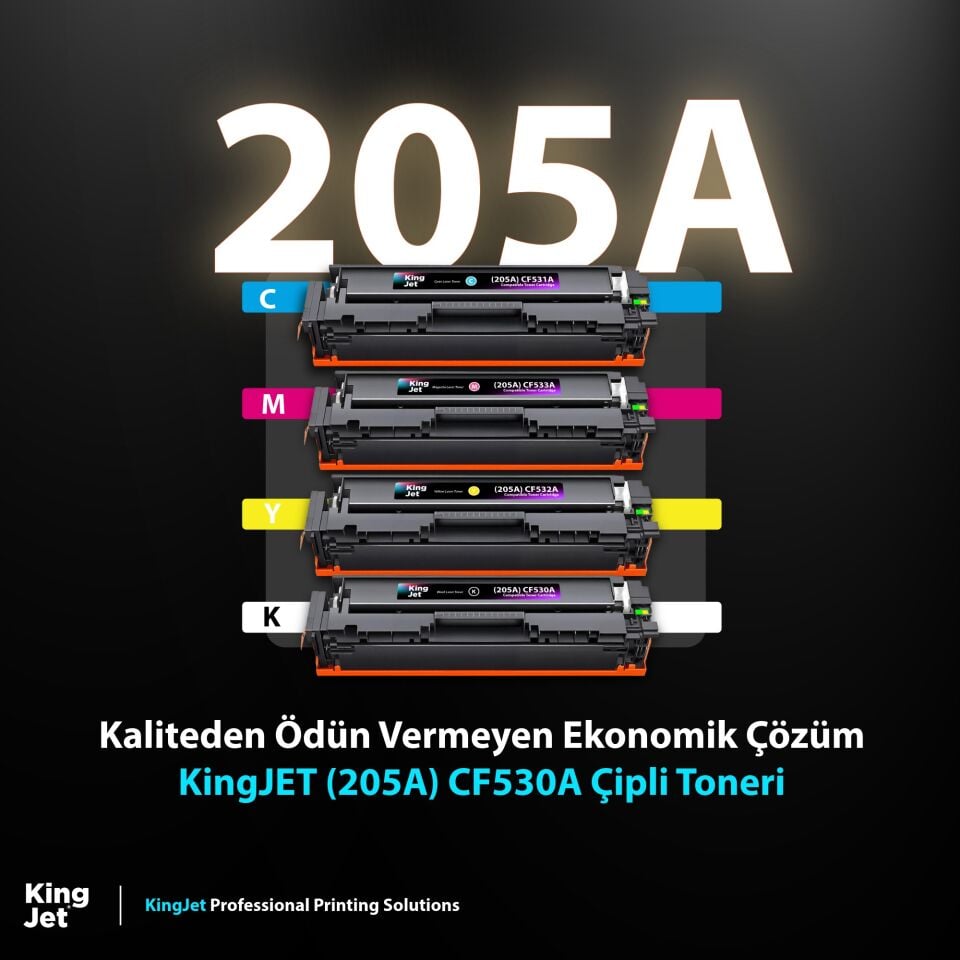 KingJET HP Uyumlu (205A) CF530A Standart Kapasiteli 4 Renk (Takım) Çipli Muadil Toneri
