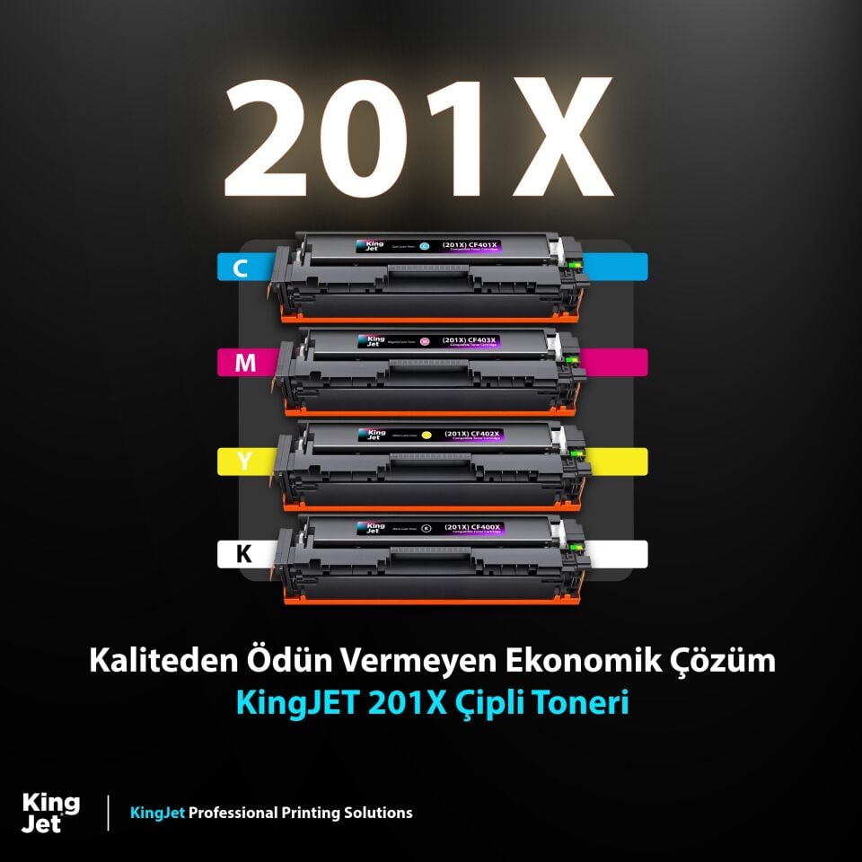 KingJET HP Uyumlu (201X) CF400X Yüksek Kapasiteli 4 Renk (Takım) Çipli Muadil Toneri