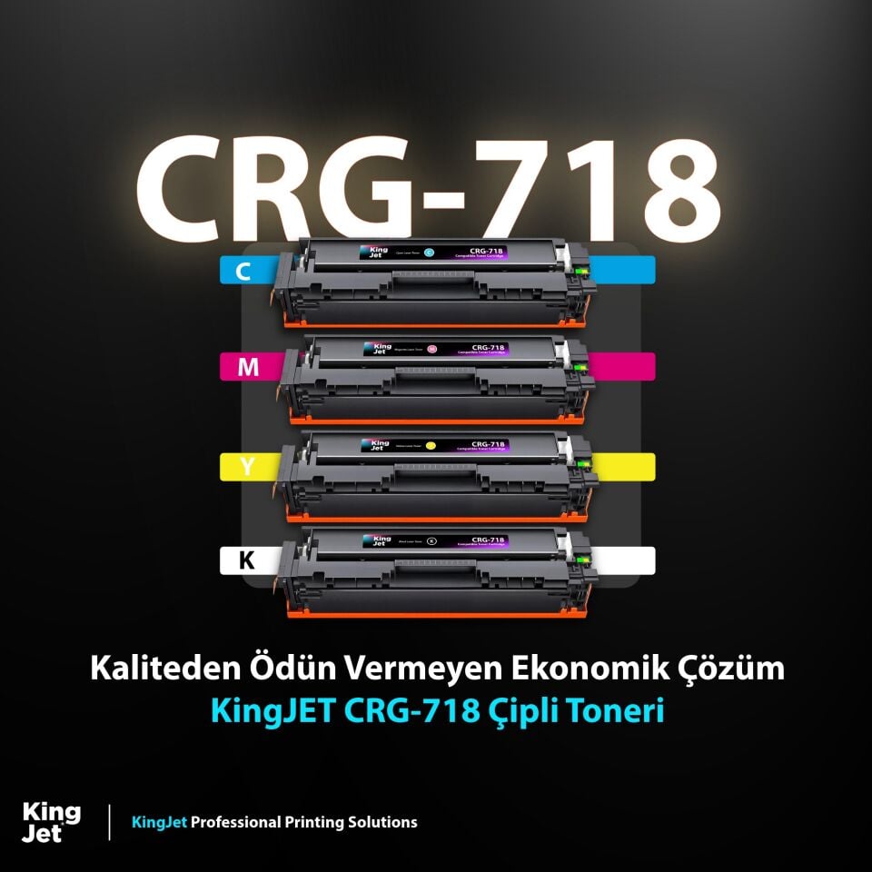 KingJET Canon Uyumlu CRG-718 Standart Kapasiteli 4 Renk (Takım) Çipli Muadil Toneri